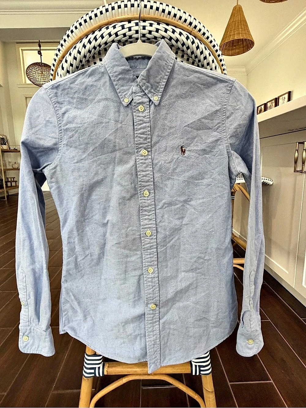 Ralph Lauren Women's Custom Fit Oxford Button Down Shirt Blue Size XS